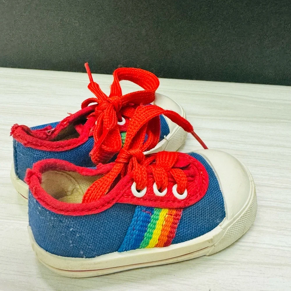Vintage Baby Shoes Sneakers Size 1 Blue/Multicolor -Made USA